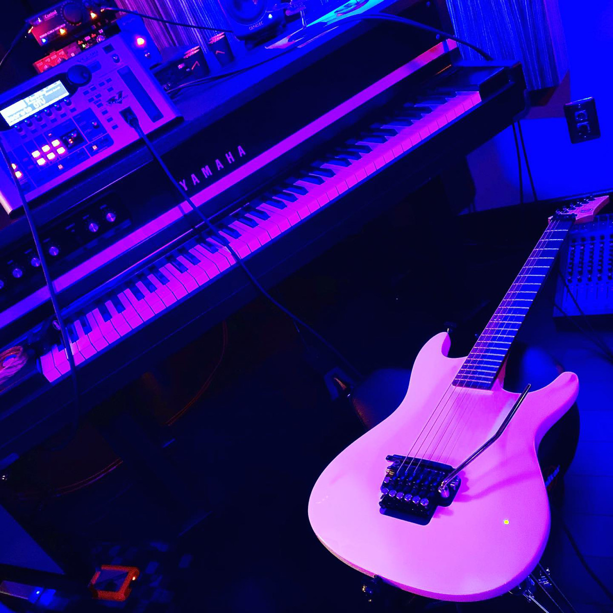 THE HEX CUSTOM WHITE GUITAR DURING RECORDING SESSIONS FOR IN